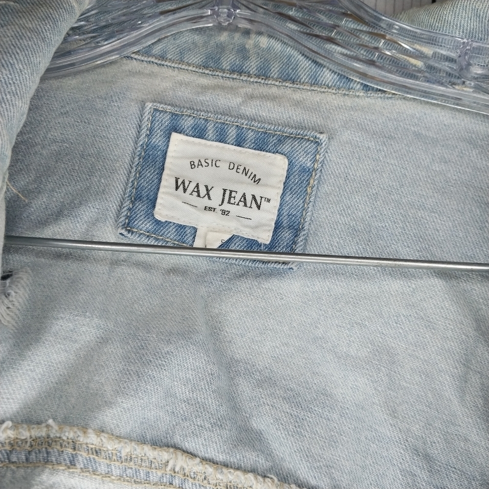 Wax Jean Basic Denim Light Wash Grunge Edgy Thrashed Y2K Festival Denim Jacket - Picture 7 of 15